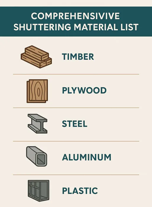 comprehensive shuttering material list
