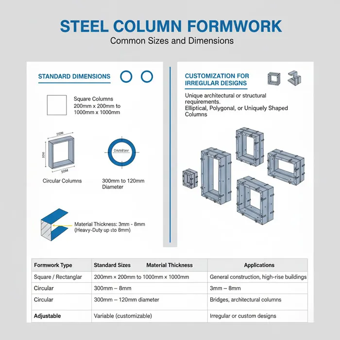 Sizes of Steel Column Formwork