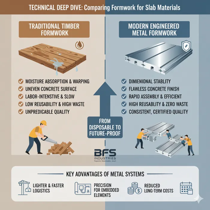 Comparing Formwork for Slab Materials infographic