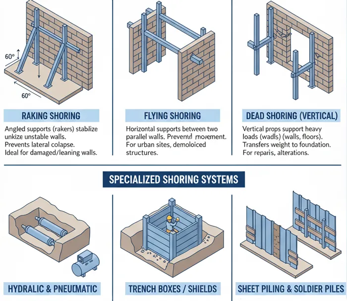 Types of Shoring, Propping & Scaffolding Systems infographic