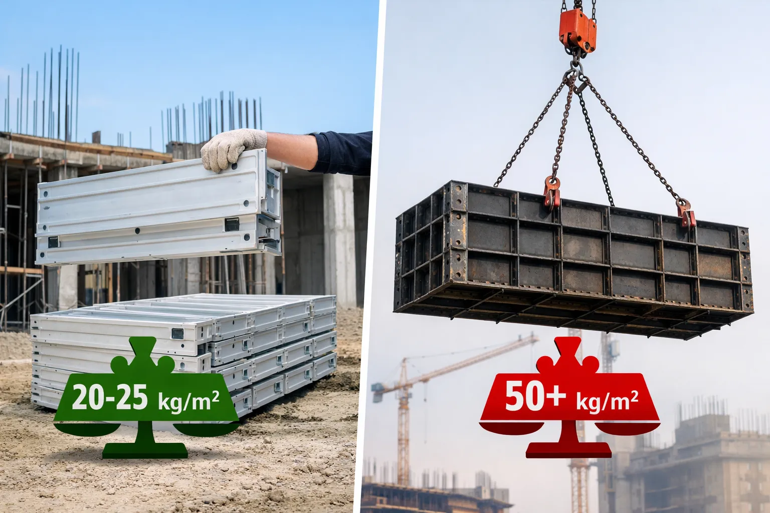What Are the Differences Between Steel Formwork and Aluminum Formwork ? 2 Weight and Density Comparison